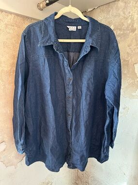 Joan Rivers Chambray Denim Boyfriend Style Shirt Women 2X Button Front
